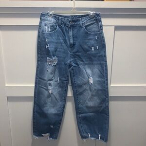 Distressed High Rise Ankle Blue Jeans